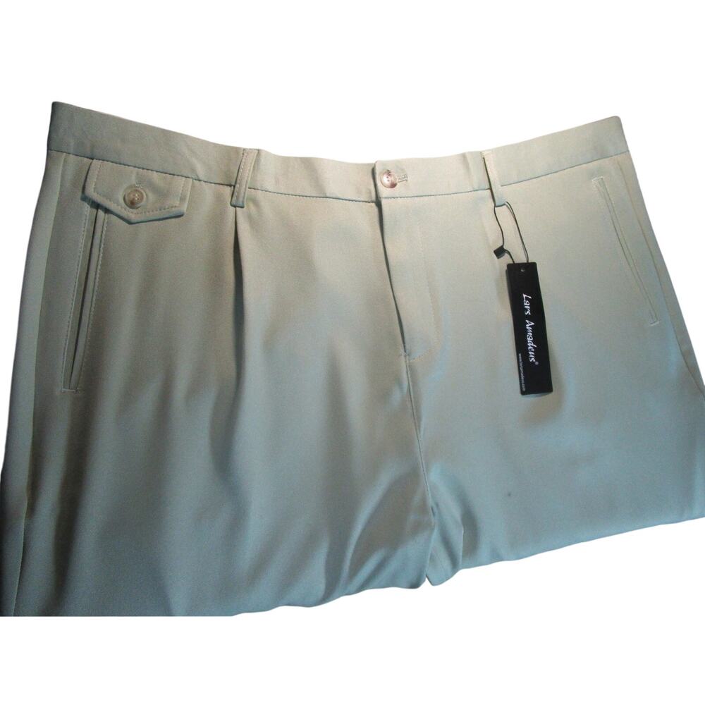 Lars Amadeus Men's Pleated Trouser Size 38x26 Beige Khaki Tailored Dress Pants